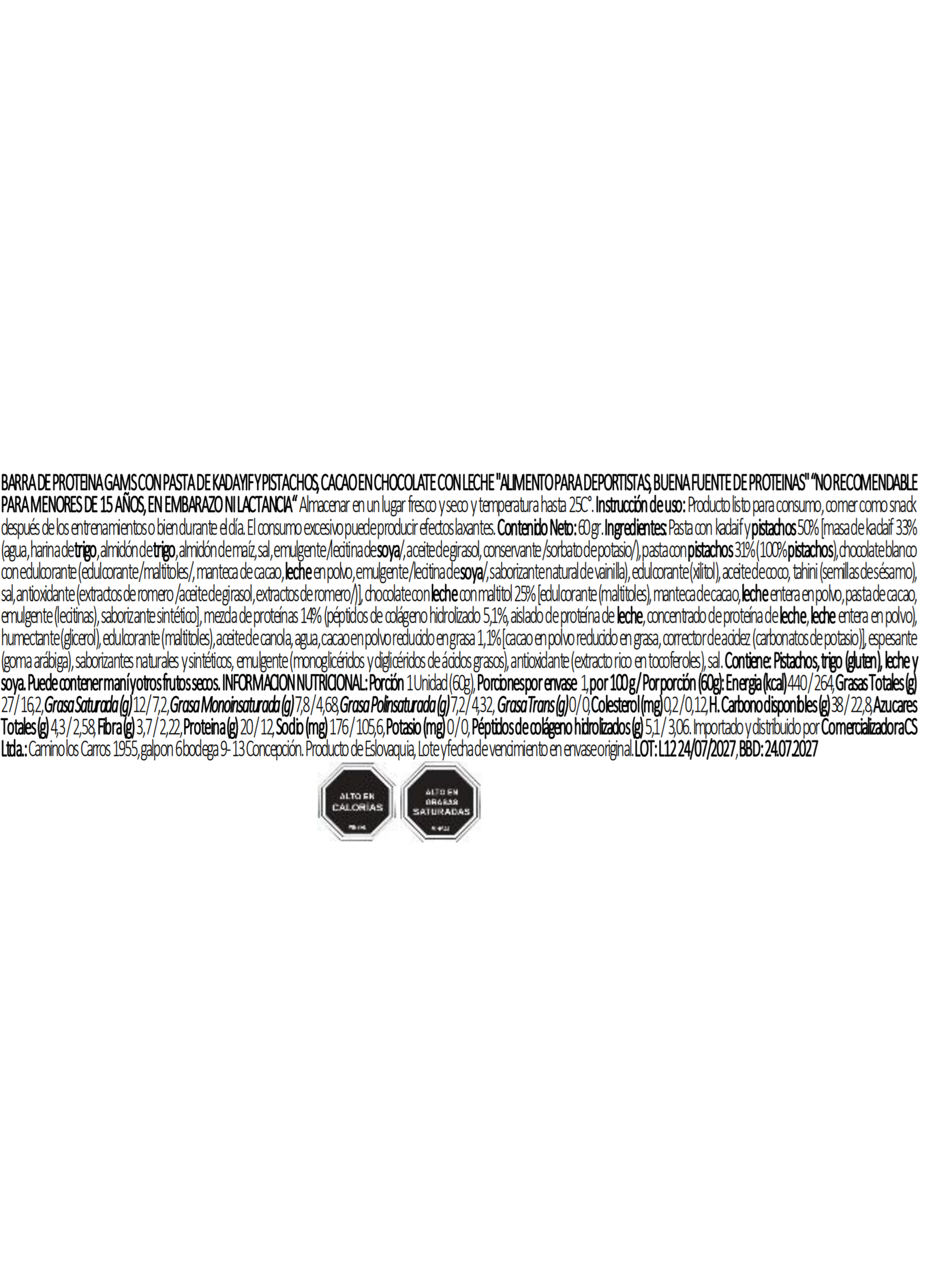 Barra de Proteina GAMS Chocolate Dubai 60 g Pistachio-2