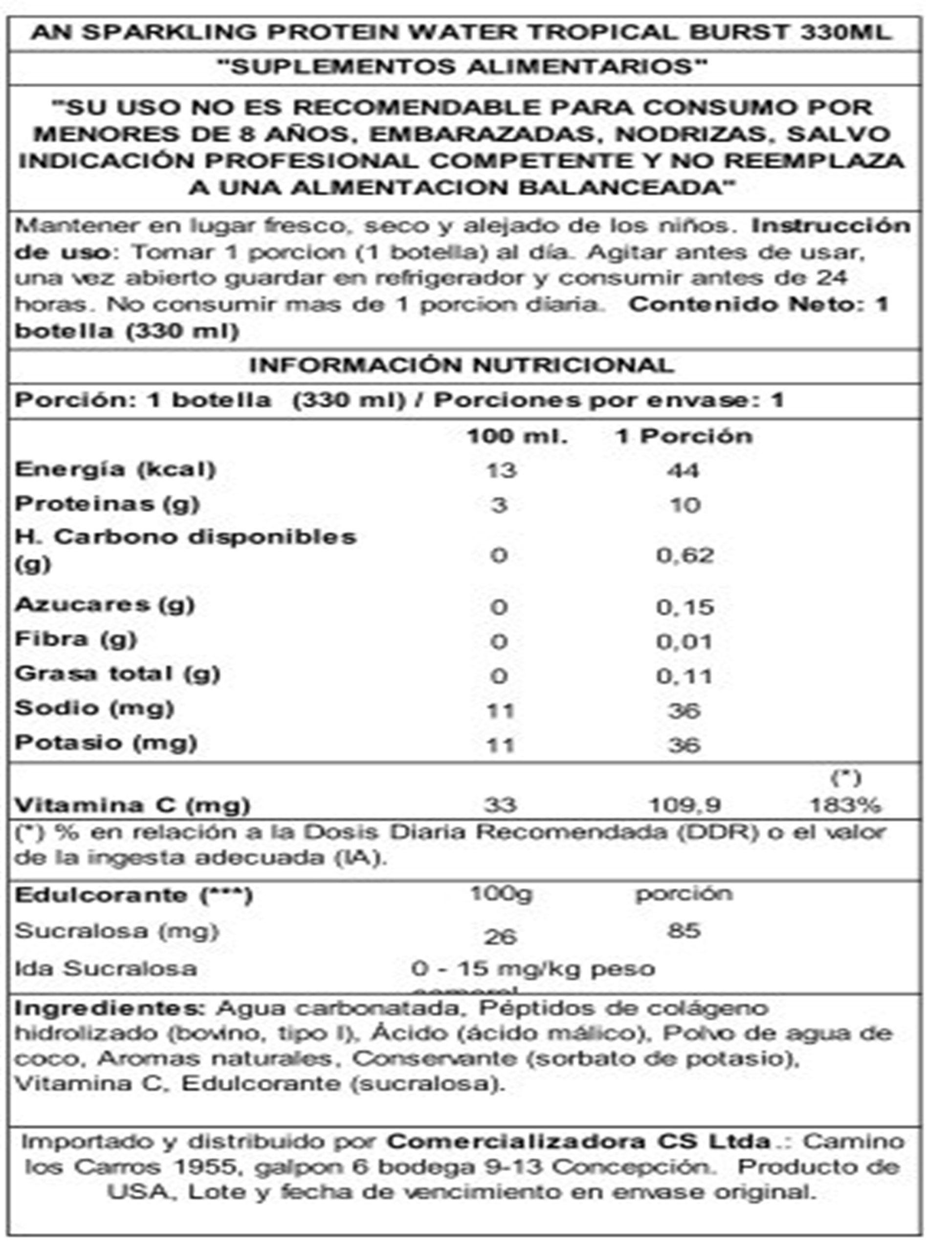 Agua Proteica con gas 330 ml Tropical Burst-2