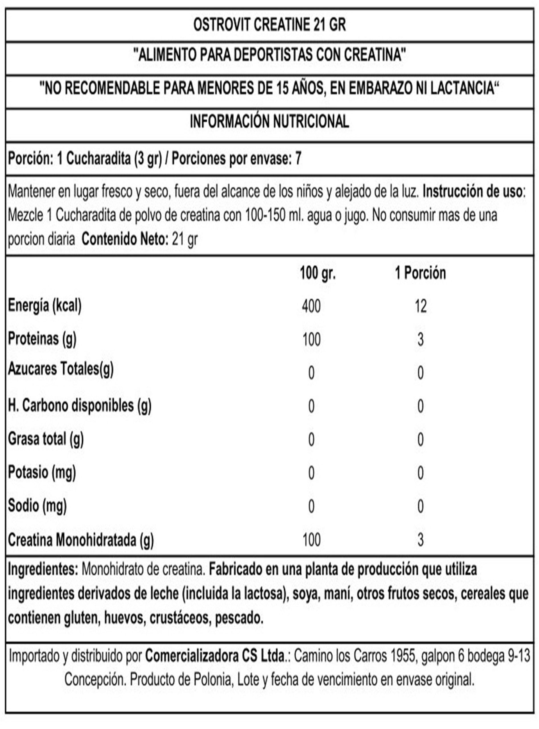 Ostrovit Sachet Creatina 21 g Sin Sabor-3