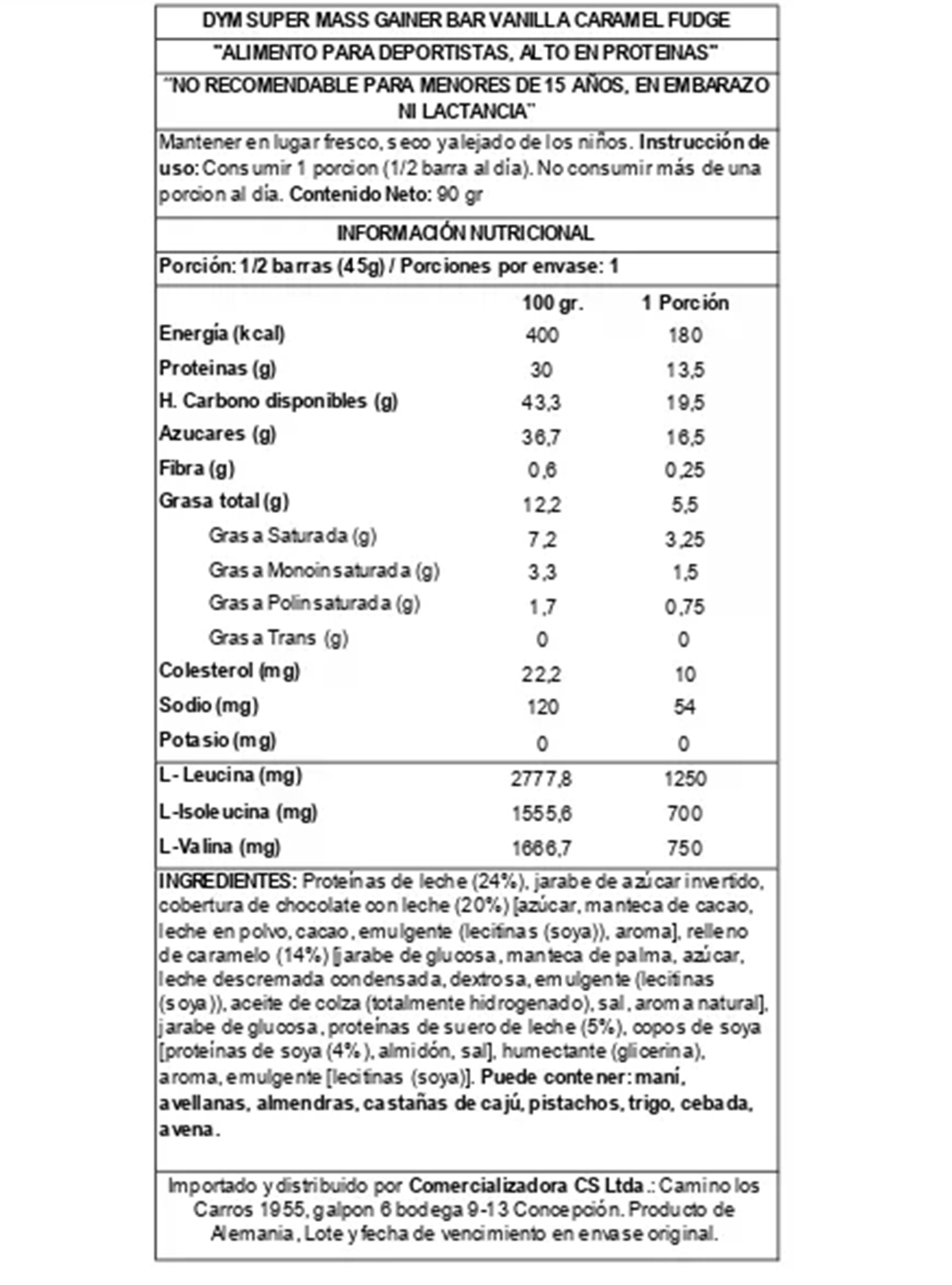 Caja Barra Proteina Super Mass Gainer 10 ud X 90 G Vanilla Caramel Fudge-2