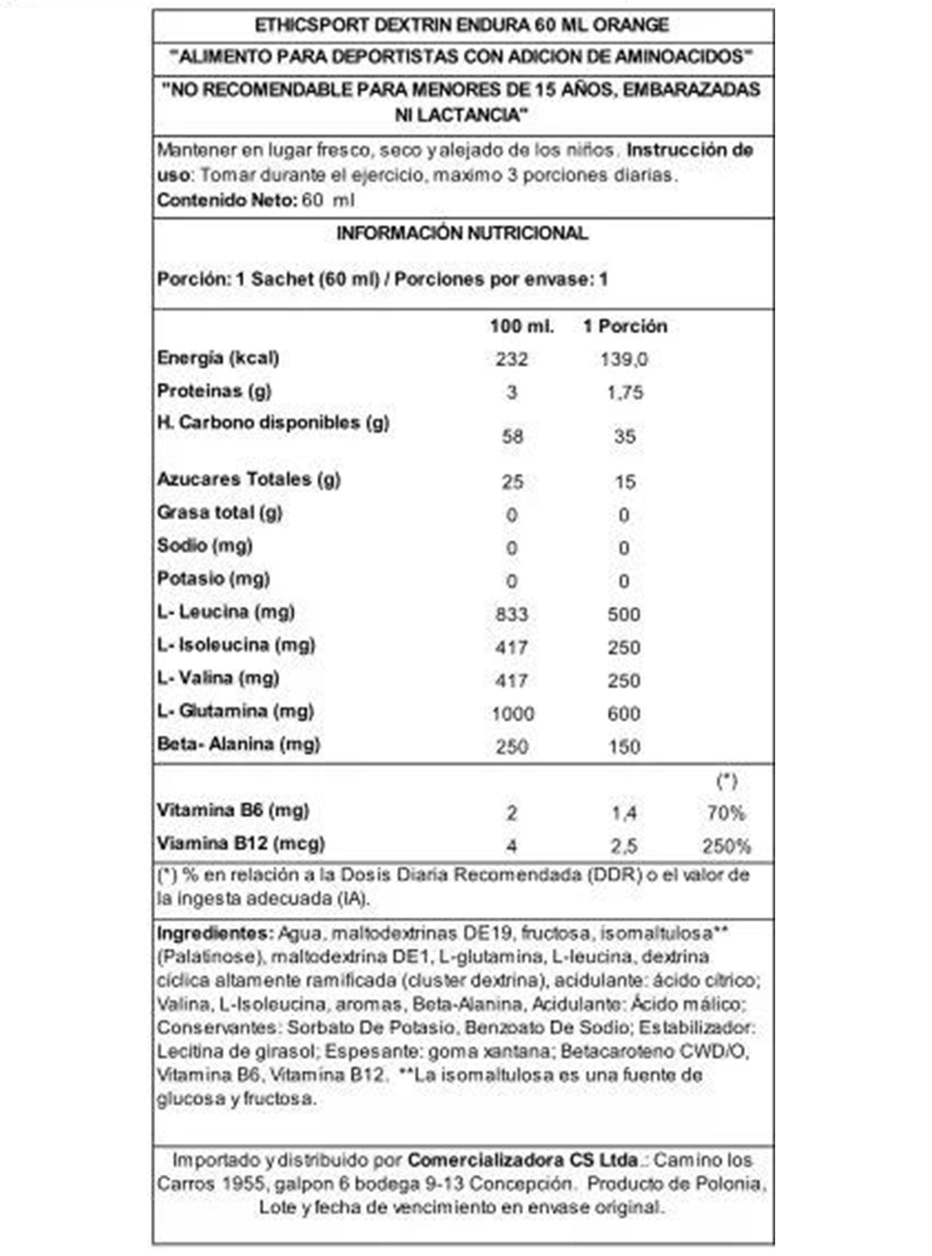 Caja Gel Super Dextrin Endura 60 Ml  X 15 Orange -2