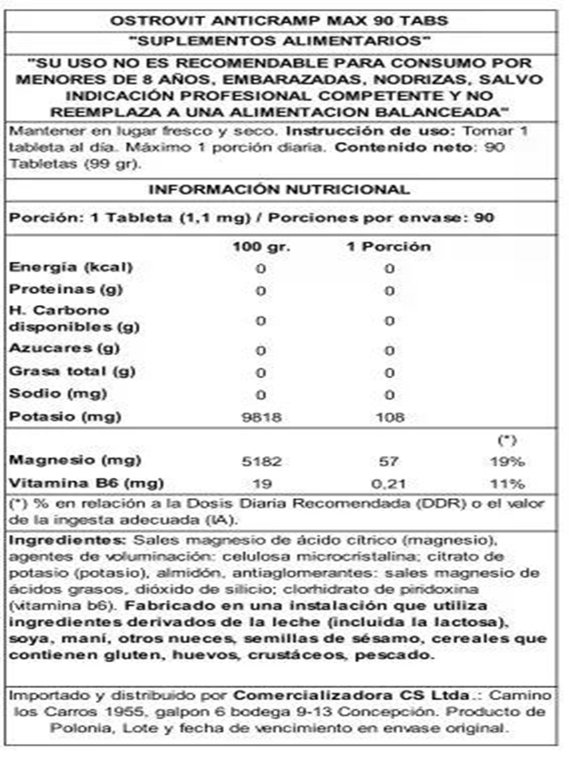 Vitamina Magnesio Potasio B6 Anticramp Max 90 Tabs -1