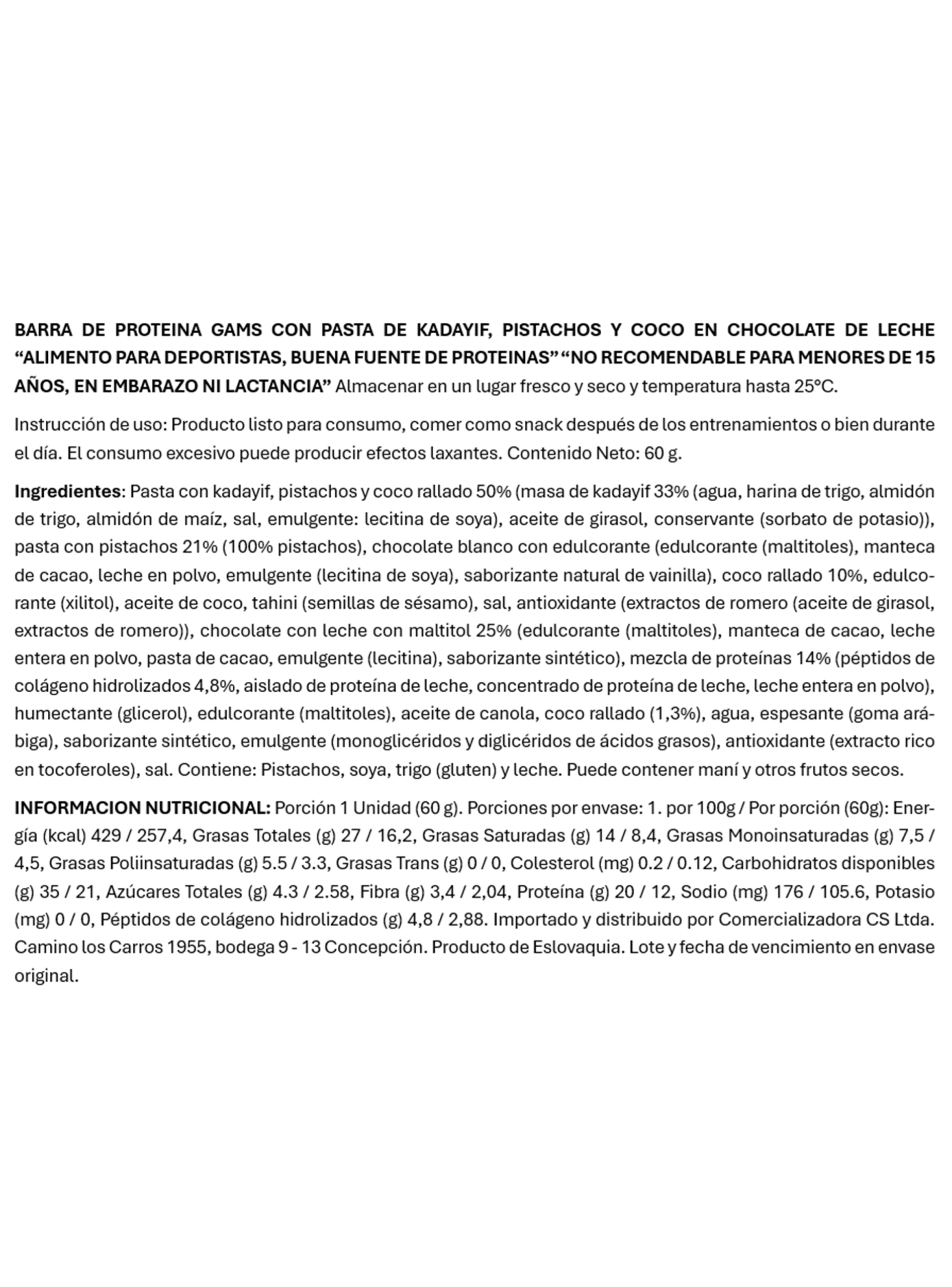 Barra de Proteina GAMS Chocolate Dubai 60 g Pistachio And Coconut -2