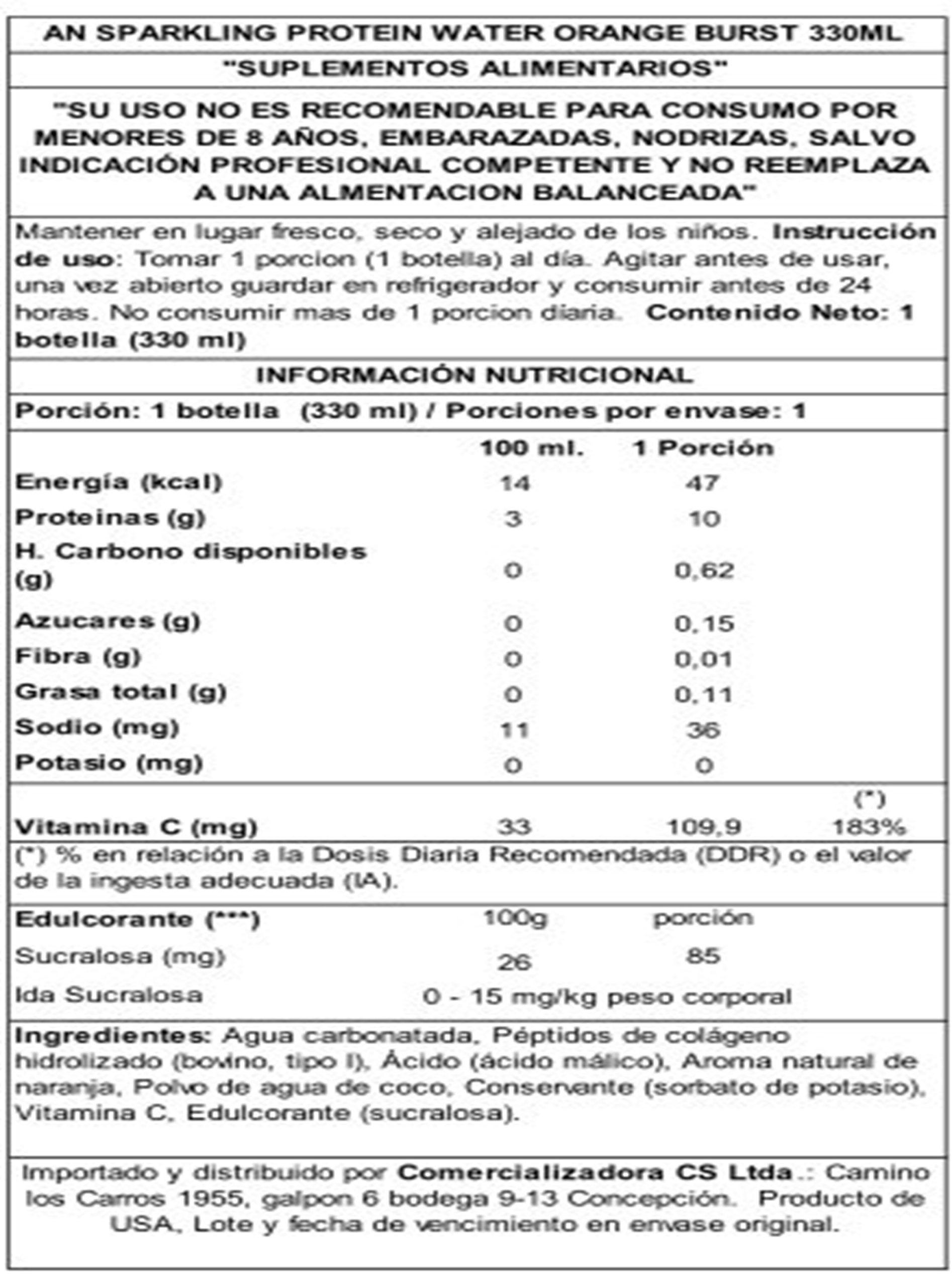 Agua Proteica con gas 330 ml Orange Burst-2