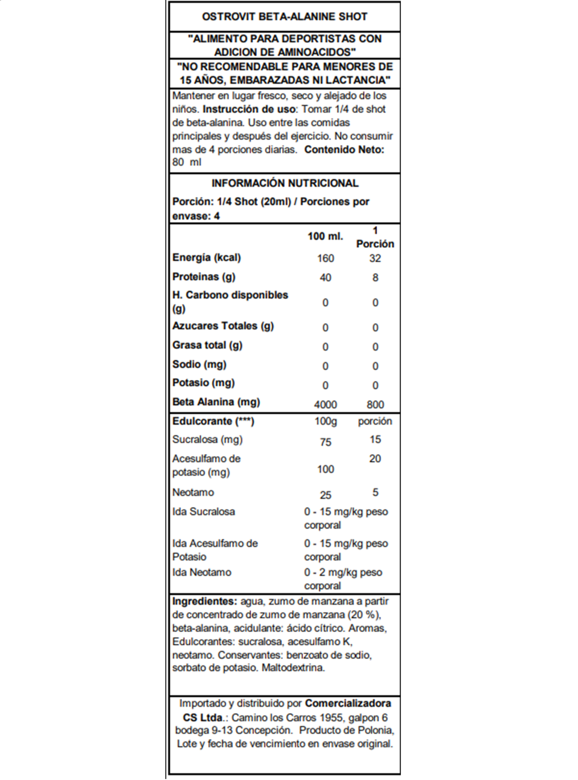 Ostrovit Amino Beta Alanina Shot 80 Ml -1