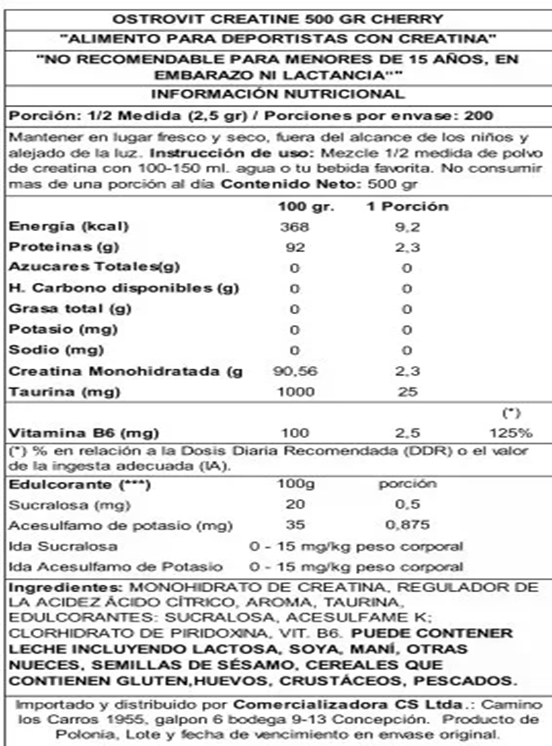 Ostrovit Creatina Monohidratada 500 G Cherry -1