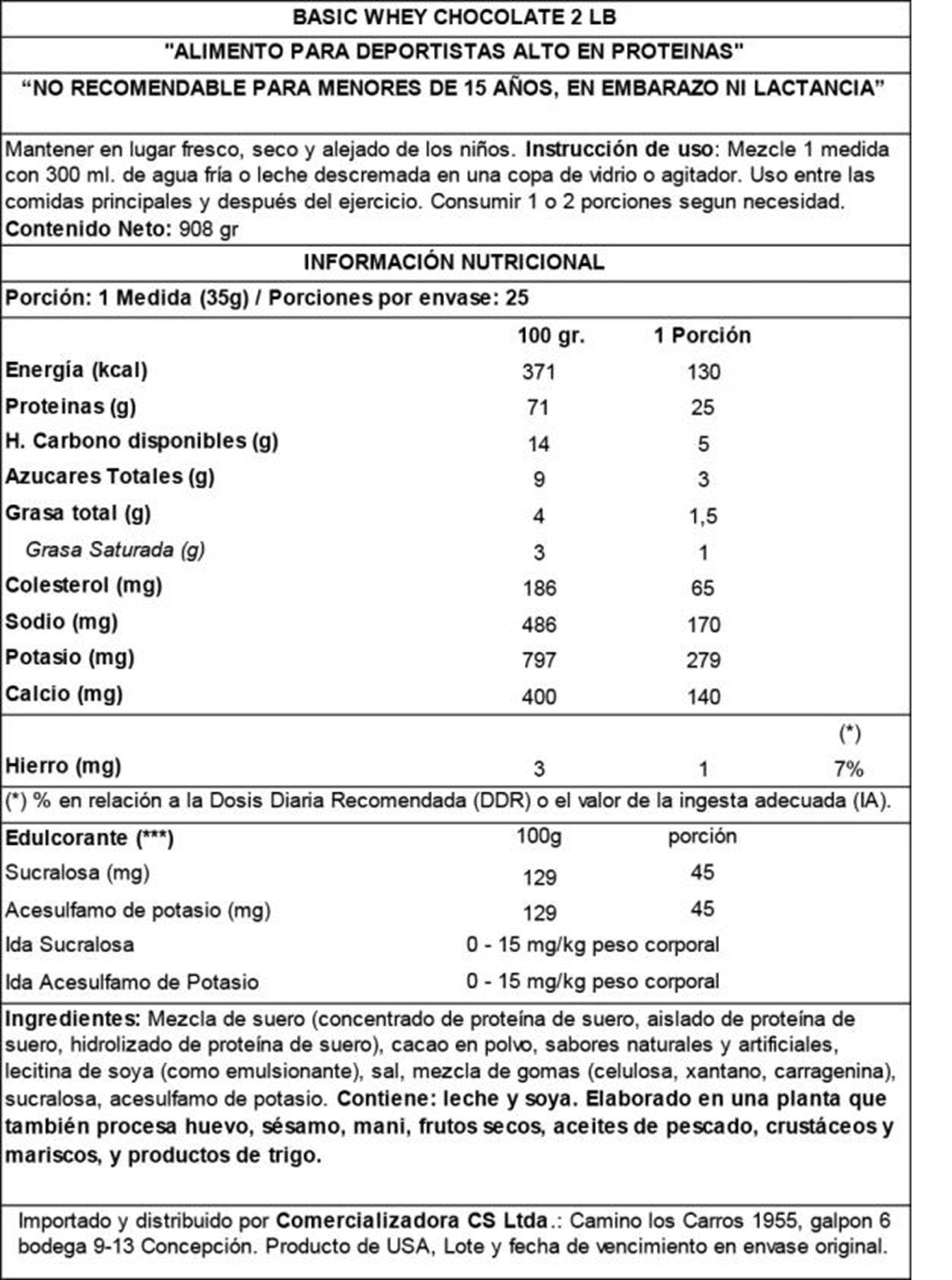 Basic Proteina Whey 2 Lb Chocolate -2
