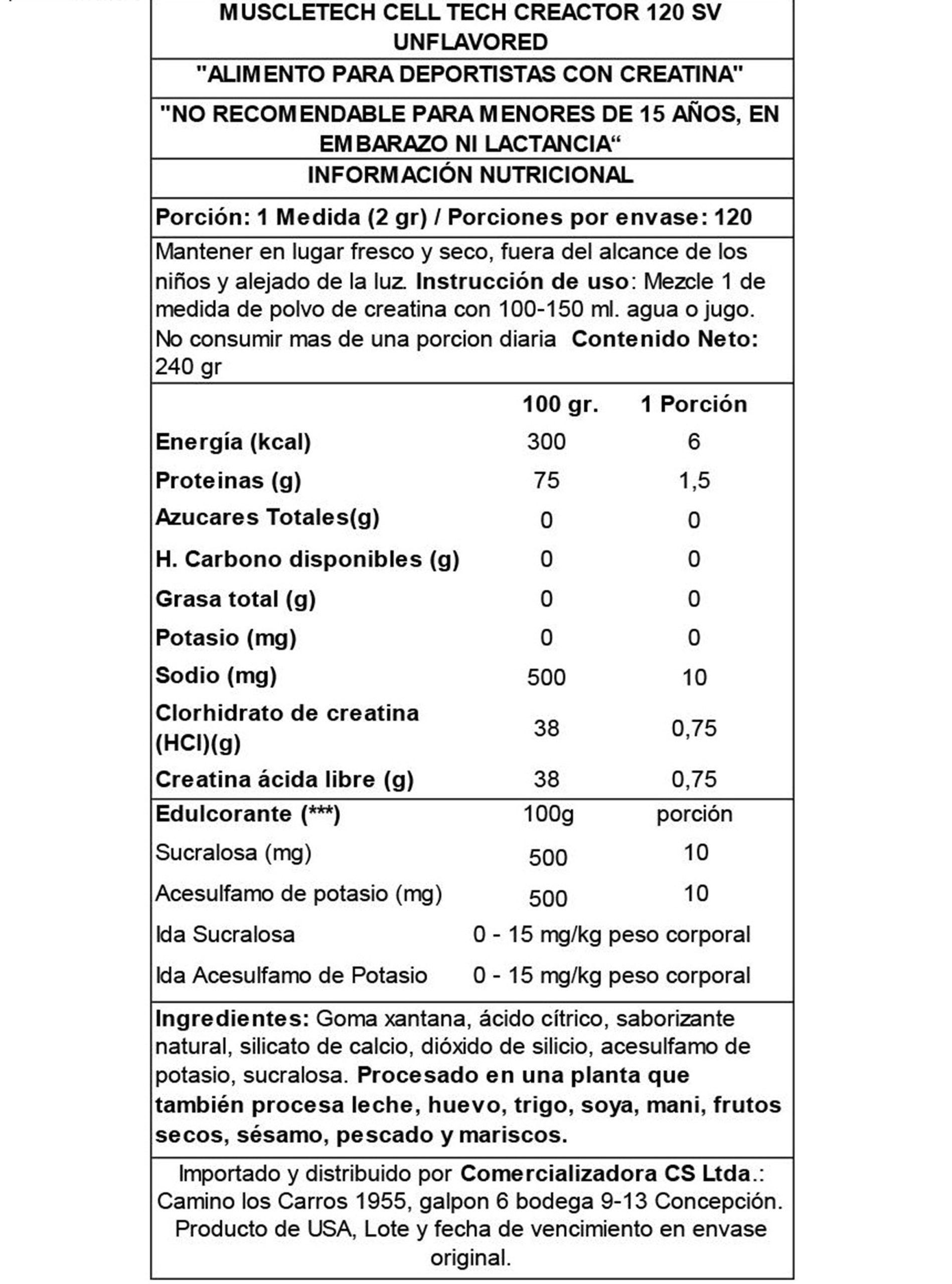Muscletech Creatina Creactor 274 G Sin Sabor -2