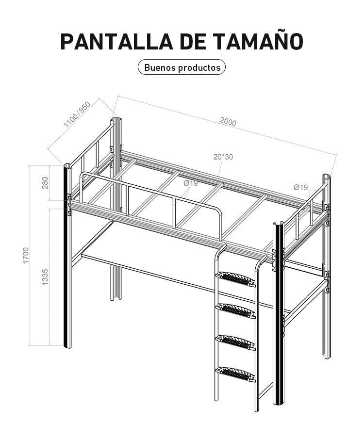 Cama alta con escritorio Strong 1 plaza blanco-7