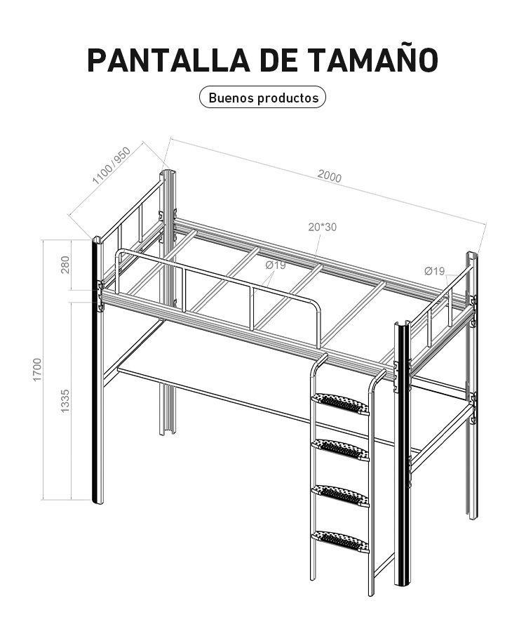 Cama alta con escritorio Strong 1 plaza blanco-6