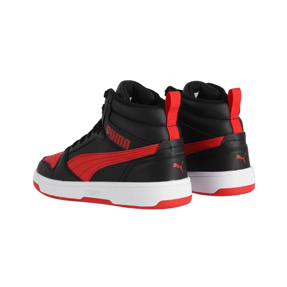 Zapatilla Puma Rebound V6 Mid Joven Negras/Rojas-3