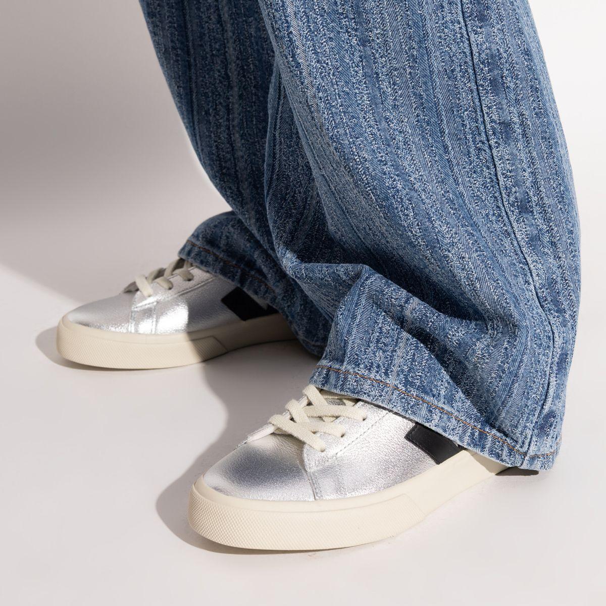 Zapatillas Mujer Veja Campo Leather Plateado/Negro-1