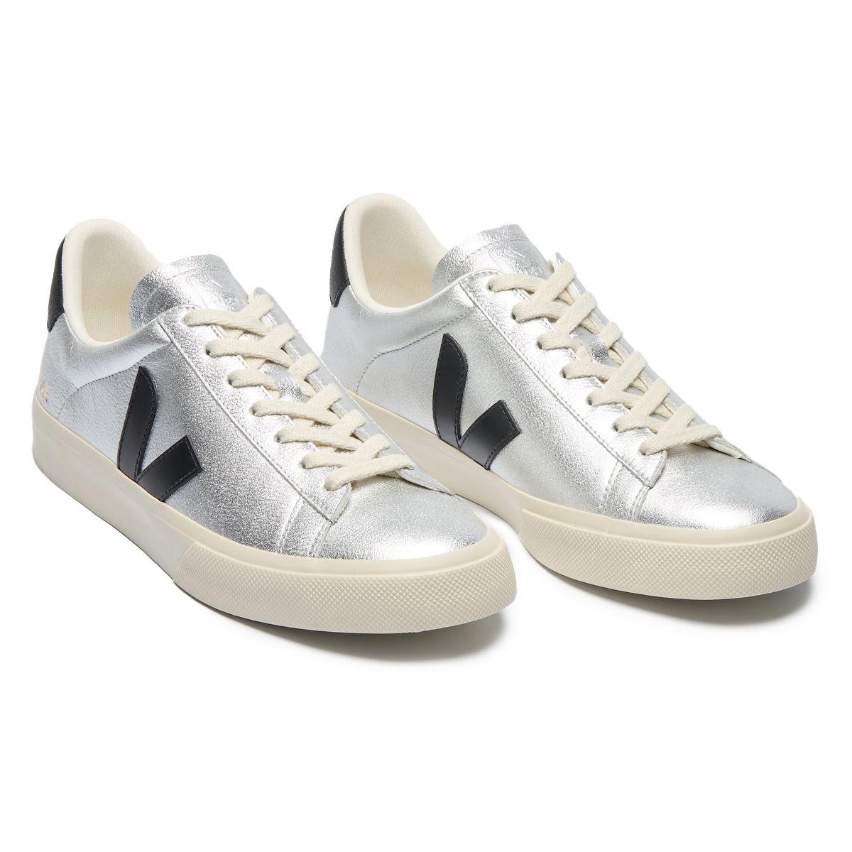 Zapatillas Mujer Veja Campo Leather Plateado/Negro-2