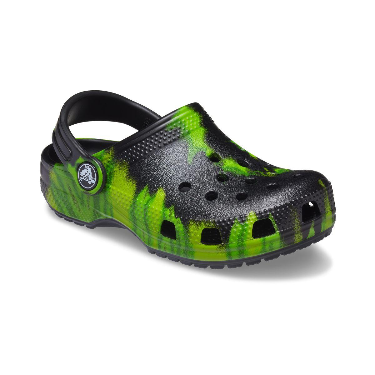 Zueco Crocs Classic Tie Dye Graphic Niños Black/Lime Punch-0
