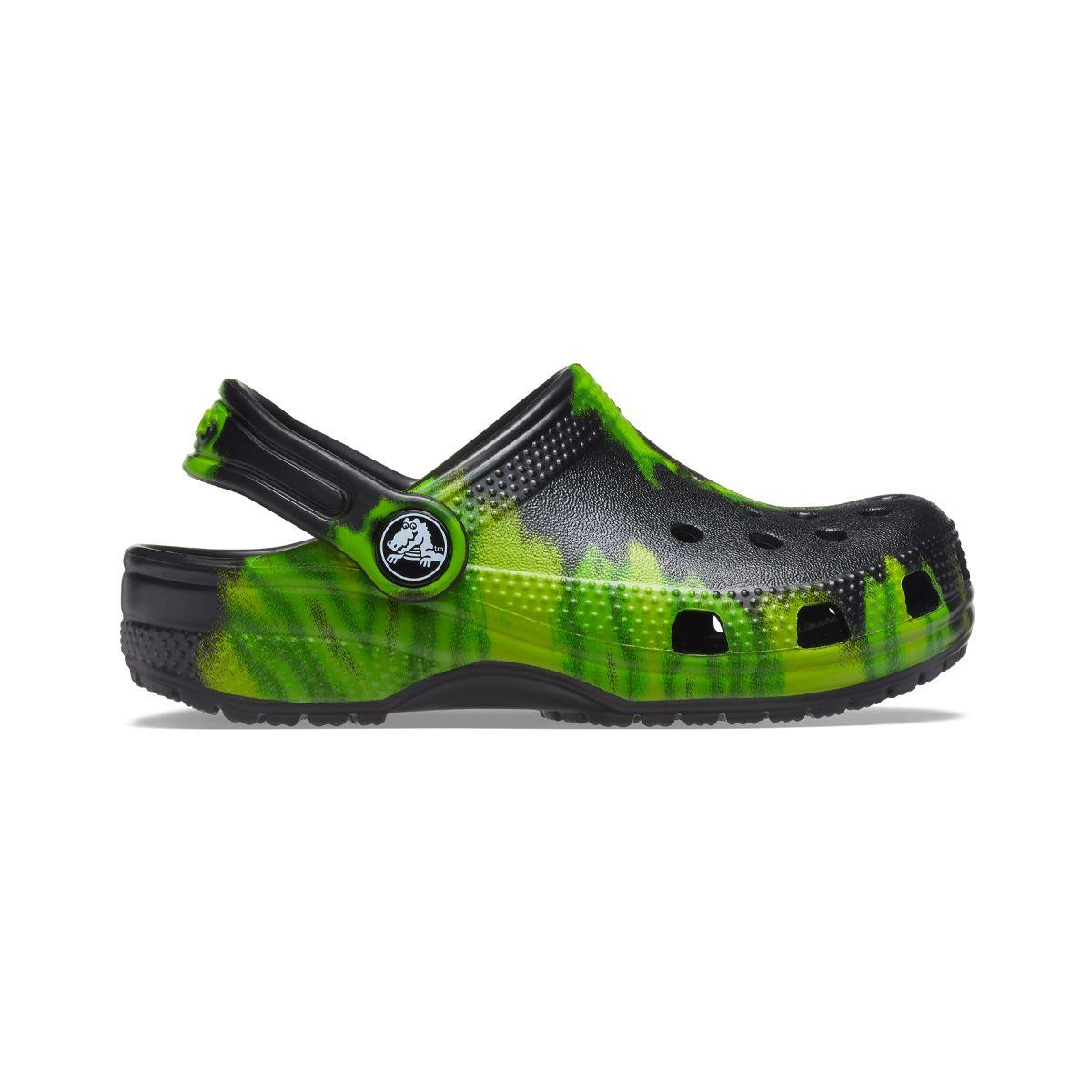 Zueco Crocs Classic Tie Dye Graphic Niños Black/Lime Punch-1