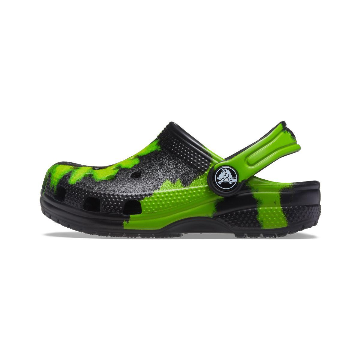 Zueco Crocs Classic Tie Dye Graphic Niños Black/Lime Punch-2