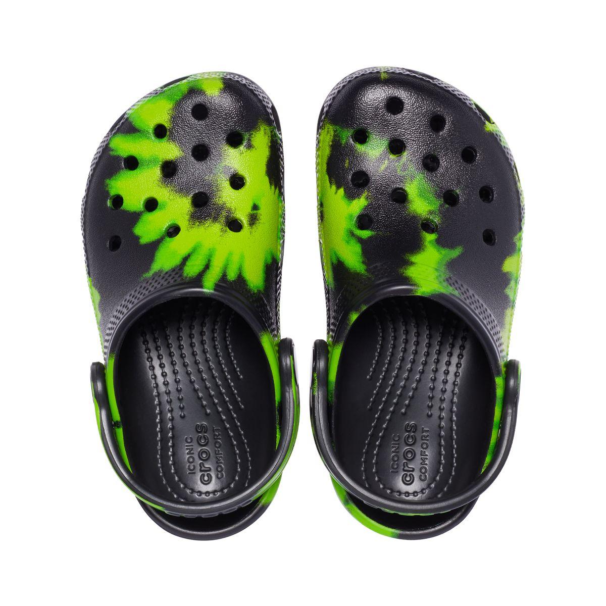 Zueco Crocs Classic Tie Dye Graphic Niños Black/Lime Punch-5