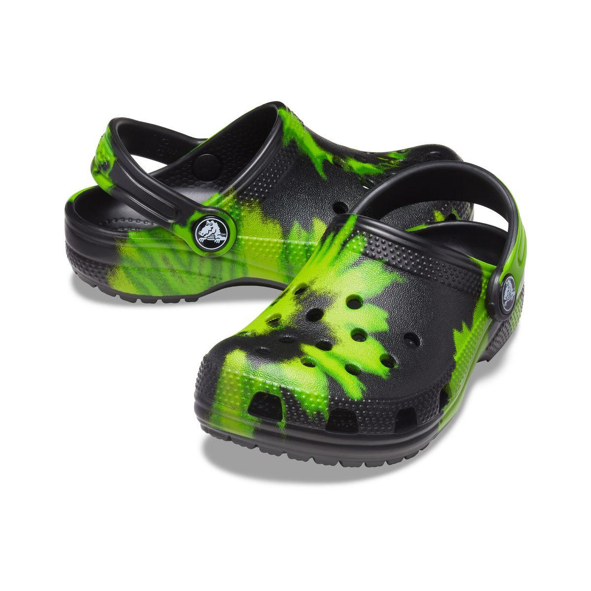 Zueco Crocs Classic Tie Dye Graphic Niños Black/Lime Punch-6