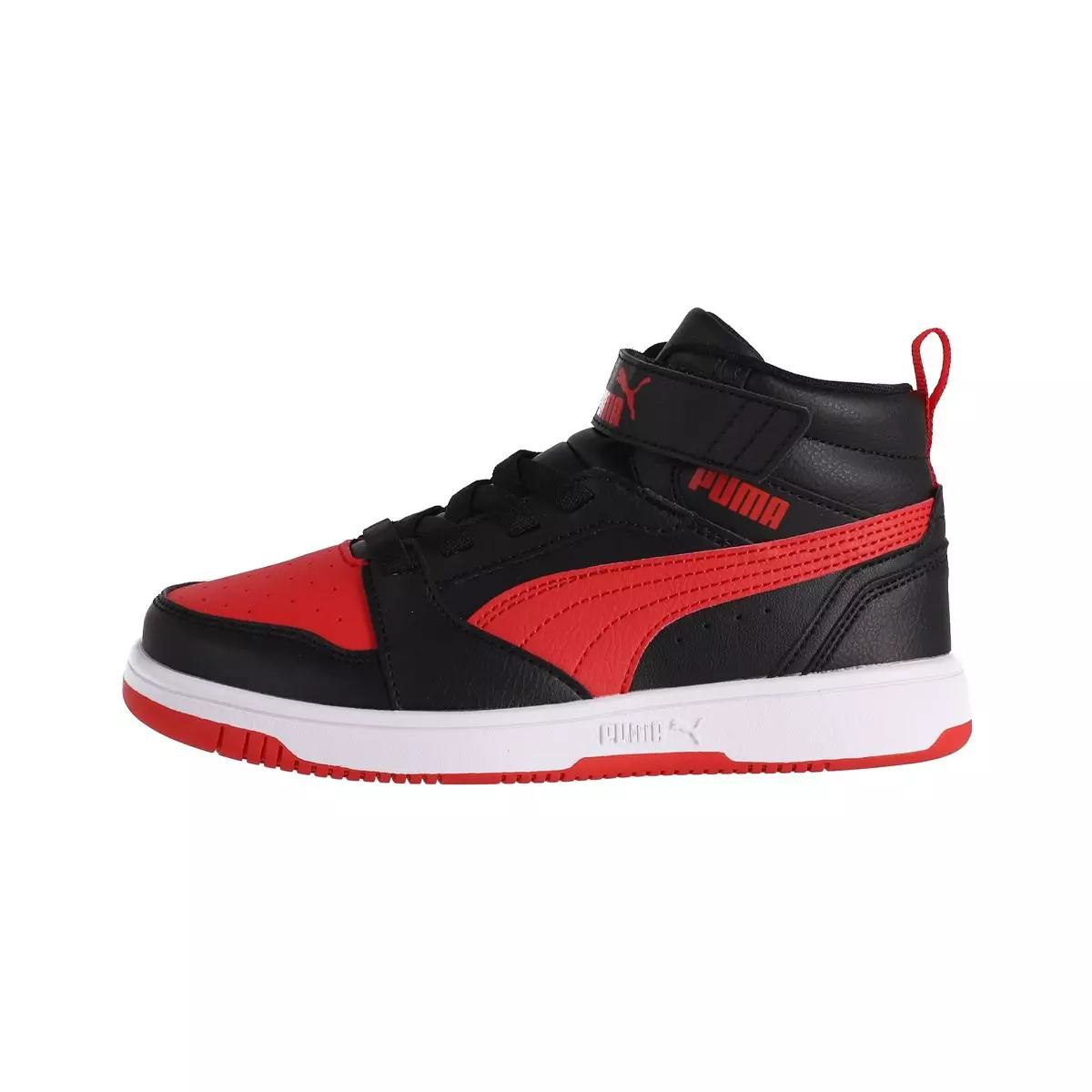 Zapatilla Puma Rebound V6 Mid Niño Negras/Rojas/Blancas-0