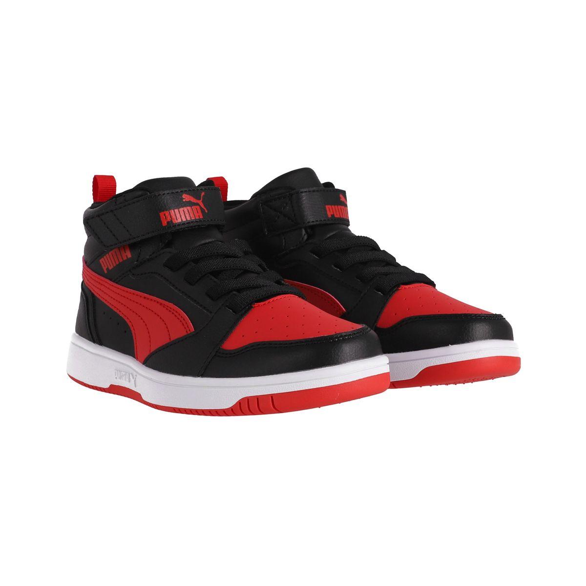 Zapatilla Puma Rebound V6 Mid Niño Negras/Rojas/Blancas-2