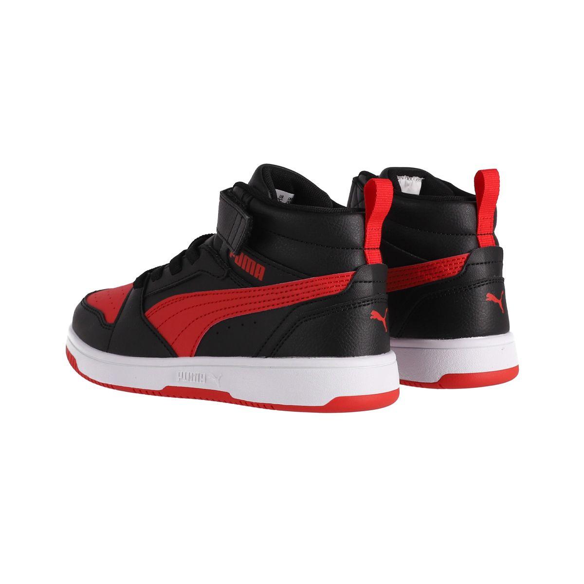 Zapatilla Puma Rebound V6 Mid Niño Negras/Rojas/Blancas-3