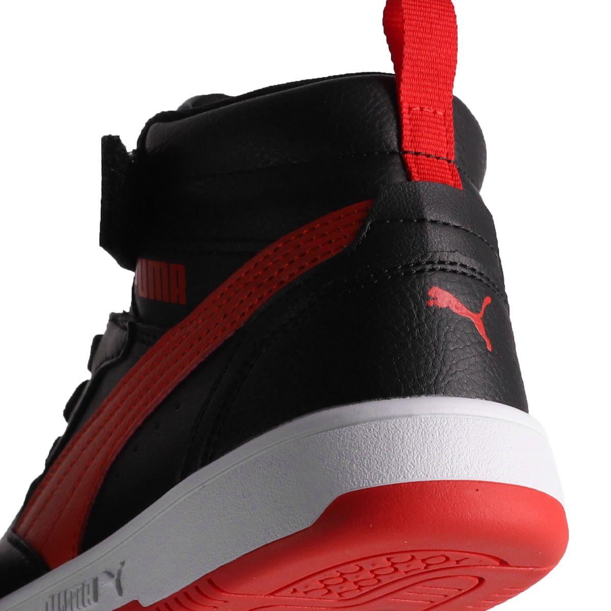 Zapatilla Puma Rebound V6 Mid Niño Negras/Rojas/Blancas-5