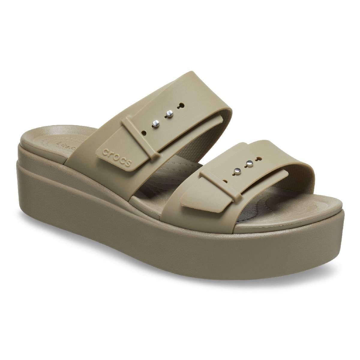 Sandalia Crocs Brooklyn Low Wedge Mujer Beige-0