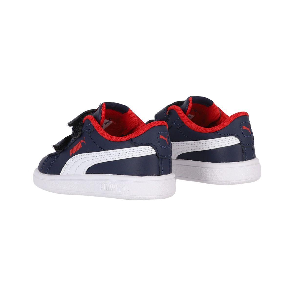 Zapatilla Puma Smash 3.0 Leather Niños TD Azul/Blanco-3