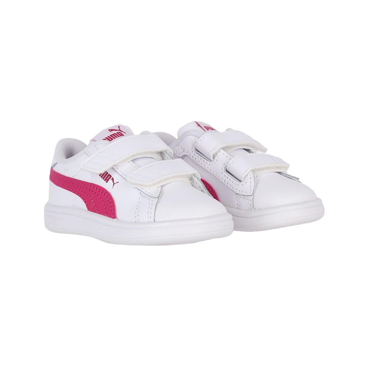Zapatilla Puma Smash 3.0 Leather Niños TD Blanco/Rosado-2