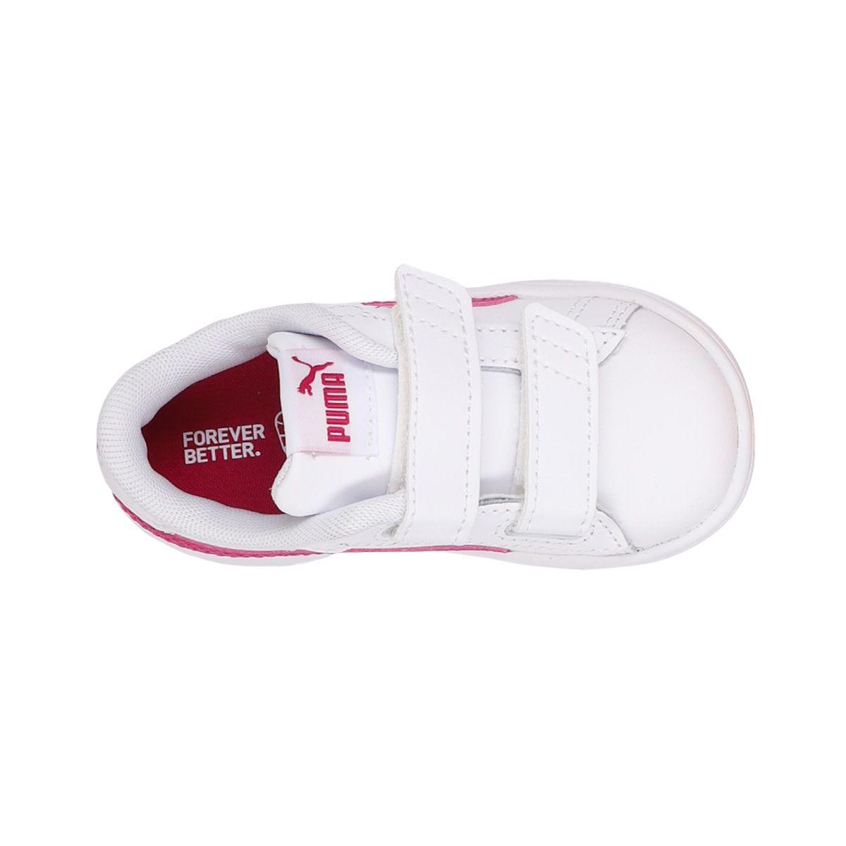 Zapatilla Puma Smash 3.0 Leather Niños TD Blanco/Rosado-4