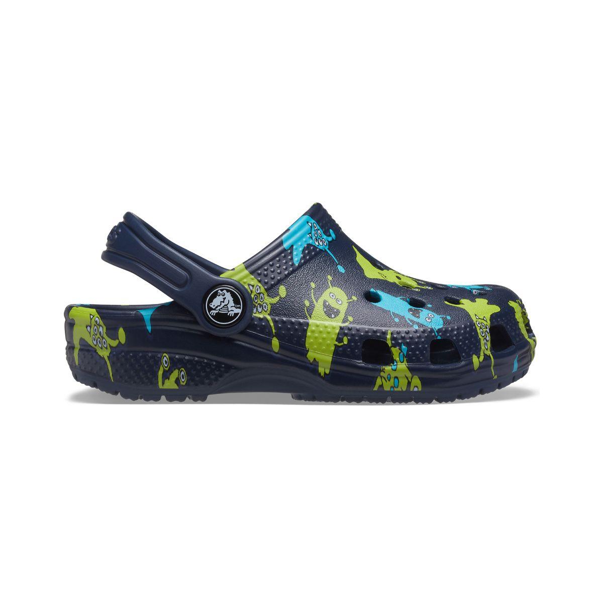 Zueco Crocs Classic Monster Print Niños TD Navy-1