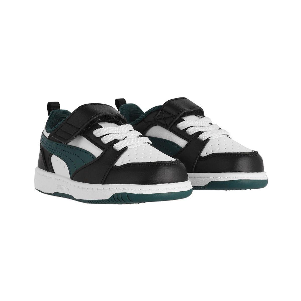 Zapatilla Puma Rebound V6 Low Baby Negras/Blancas/Verdes-2