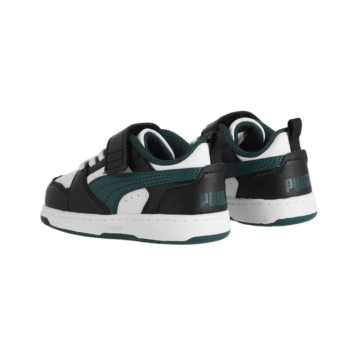 Zapatilla Puma Rebound V6 Low Baby Negras/Blancas/Verdes-3
