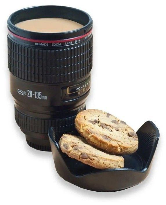 Taza Tazón Mug Lente Cámara Fotográfica Acero Color Negro-2
