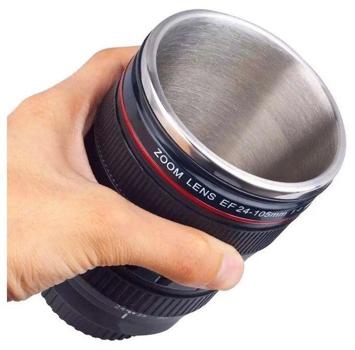 Taza Tazón Mug Lente Cámara Fotográfica Acero Color Negro-3