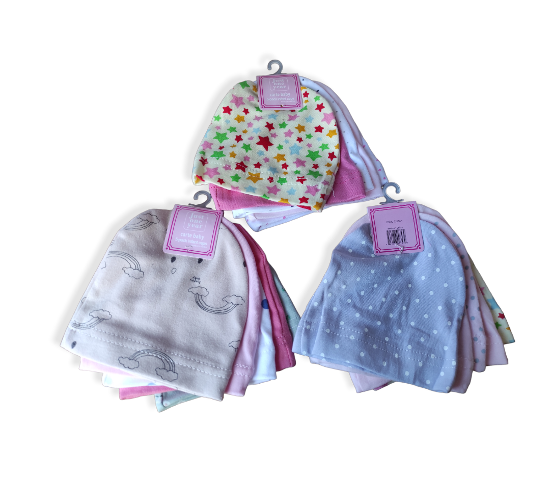 Pack 5 Gorros De Algodon Para Bebe Recien Nacido Color Niña-2