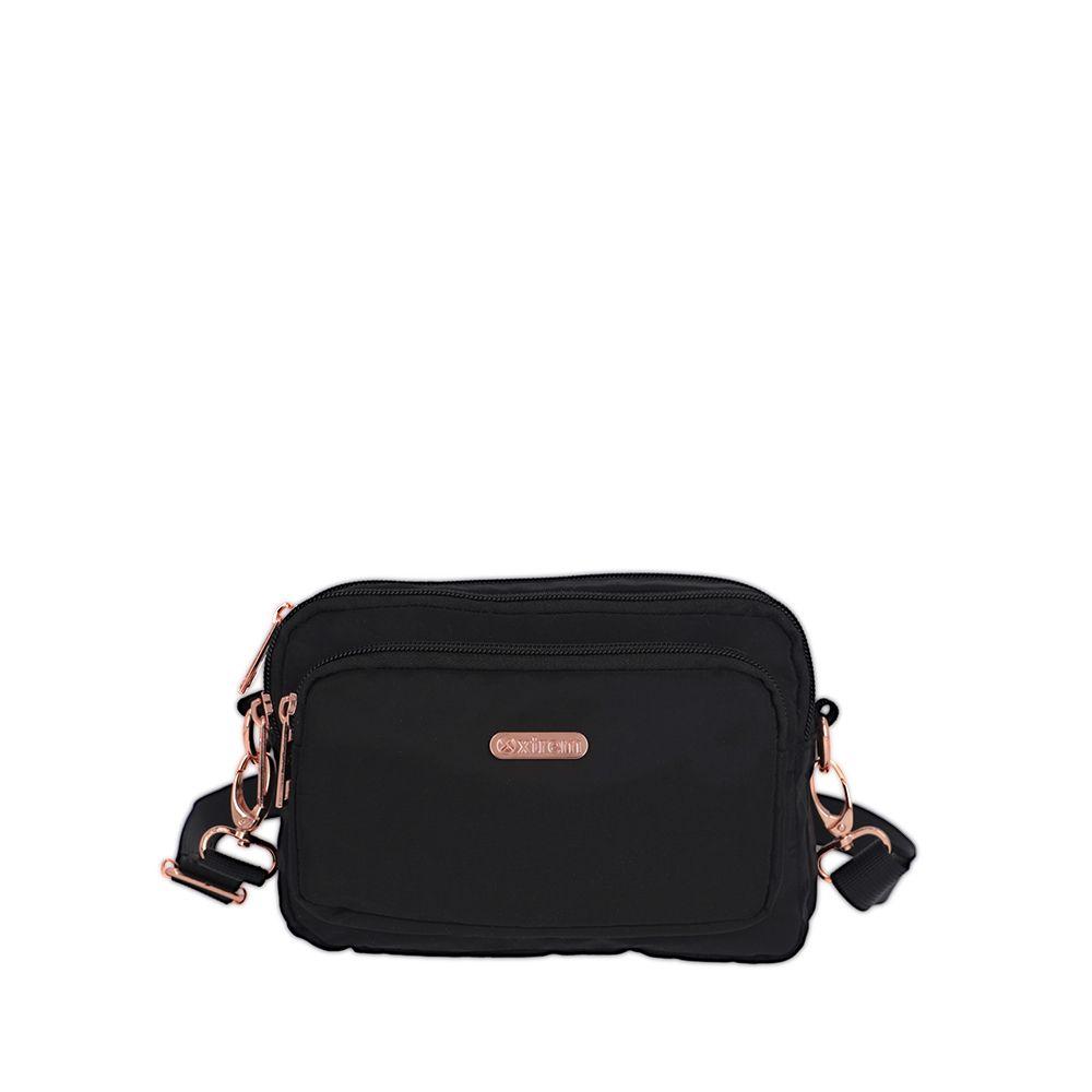 Cartera Bandolera Weekend Negro con Cierre Rosado-0