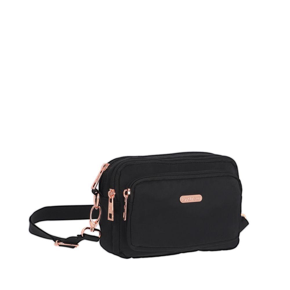 Cartera Bandolera Weekend Negro con Cierre Rosado-3