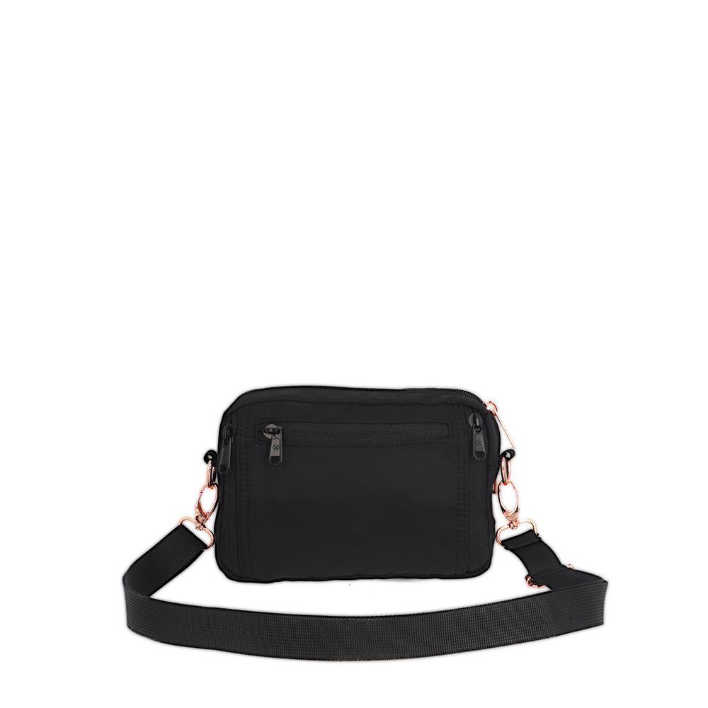 Cartera Bandolera Weekend Negro con Cierre Rosado-6