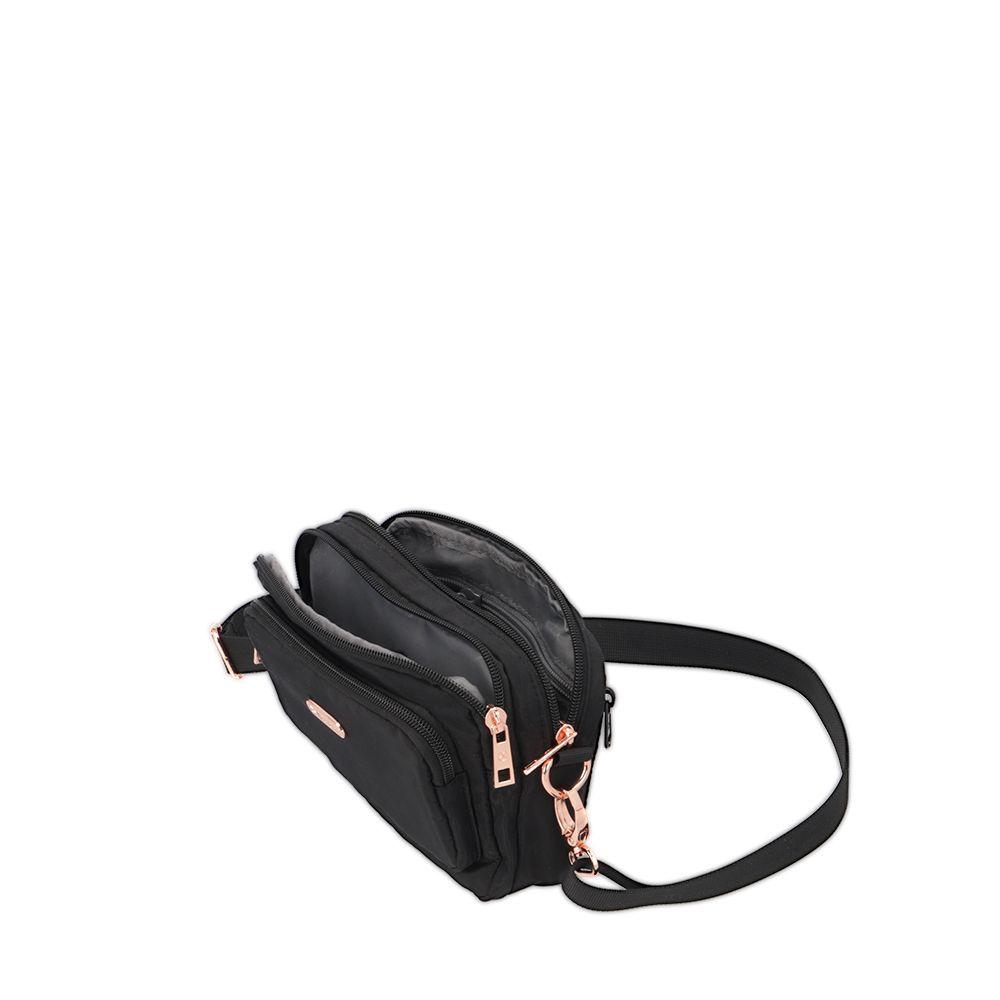 Cartera Bandolera Weekend Negro con Cierre Rosado-4