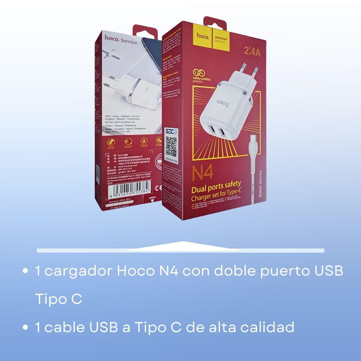 Cargador Hoco N4 Tipo C doble puerto carga rápida - Blanco-6