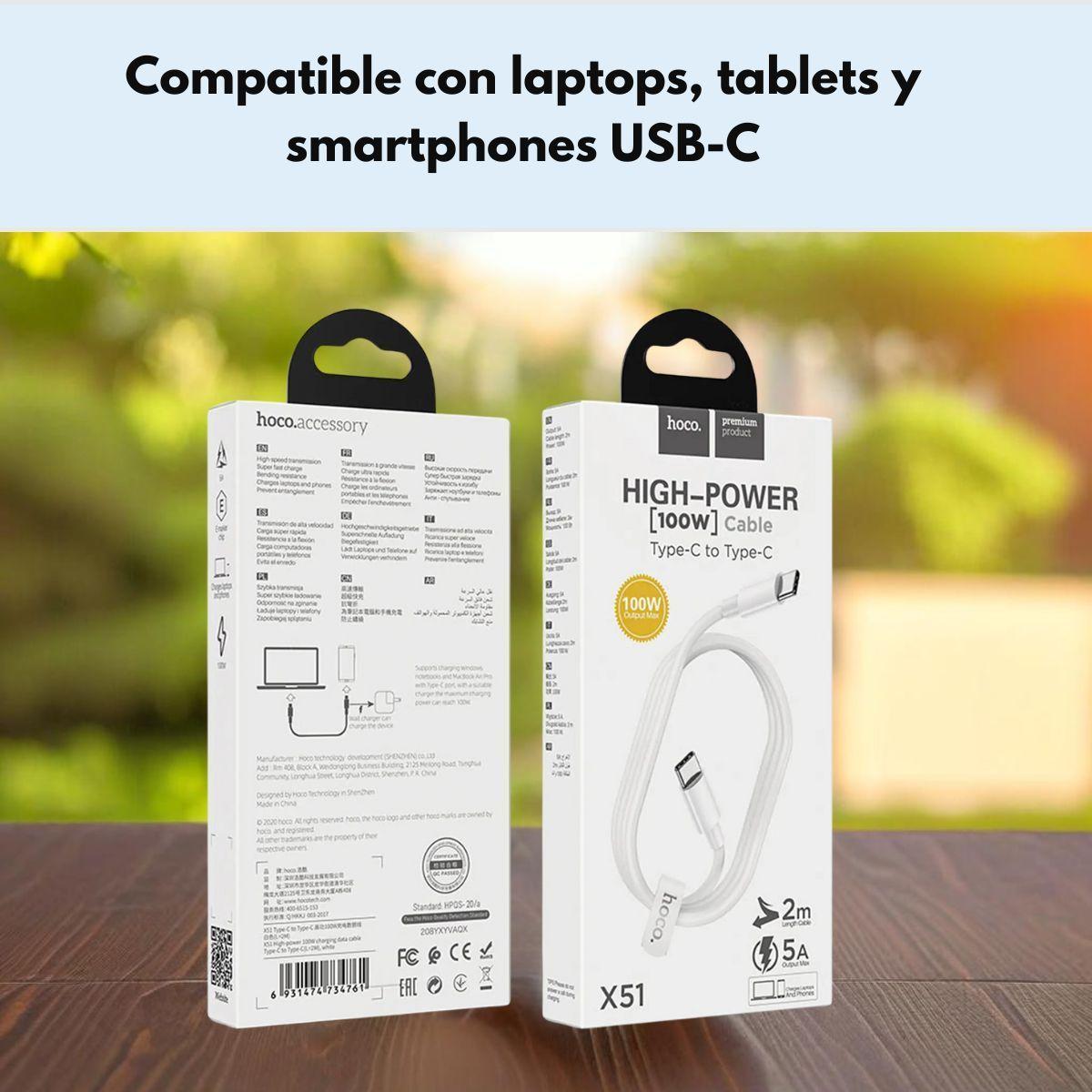 Cable Hoco X51 Tipo C a Tipo C 100W 2M carga rápida - Blanco-2
