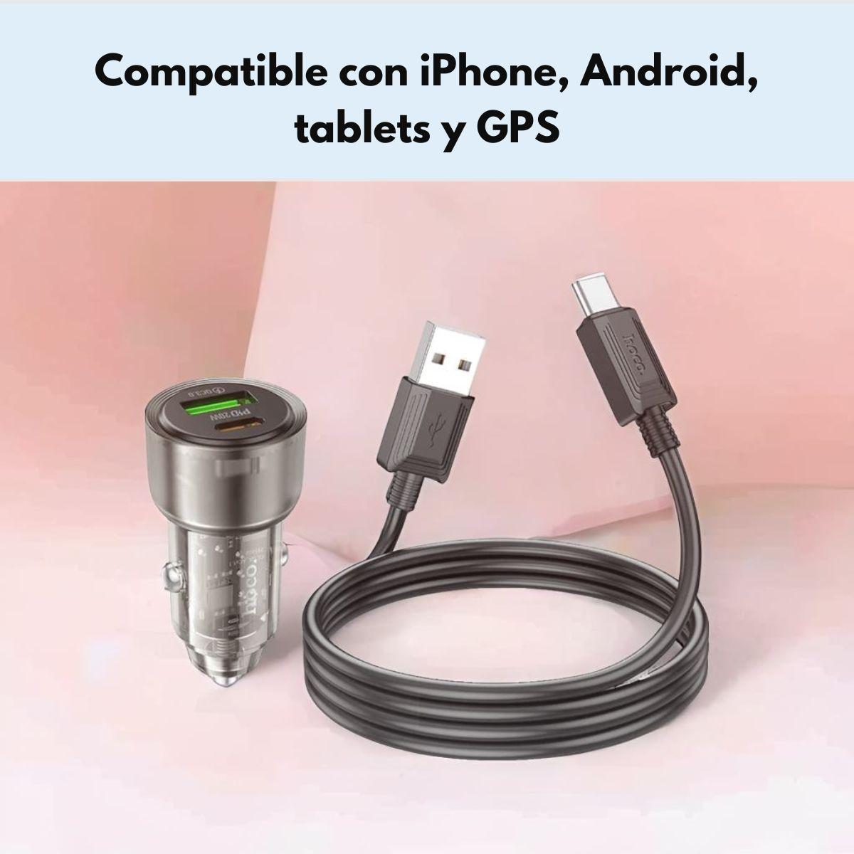 Cargador Rápido Auto HOCO Z52 38W USB-C y USB-A Tipo C-3