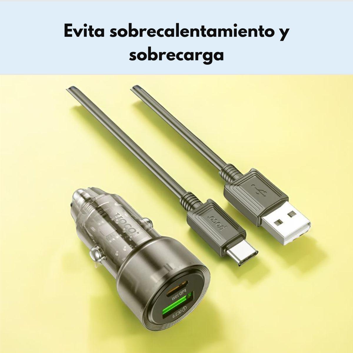 Cargador Rápido Auto HOCO Z52 38W USB-C y USB-A Tipo C-4