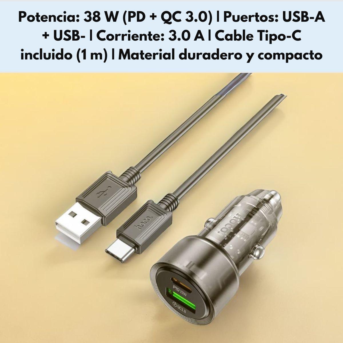 Cargador Rápido Auto HOCO Z52 38W USB-C y USB-A Tipo C-6