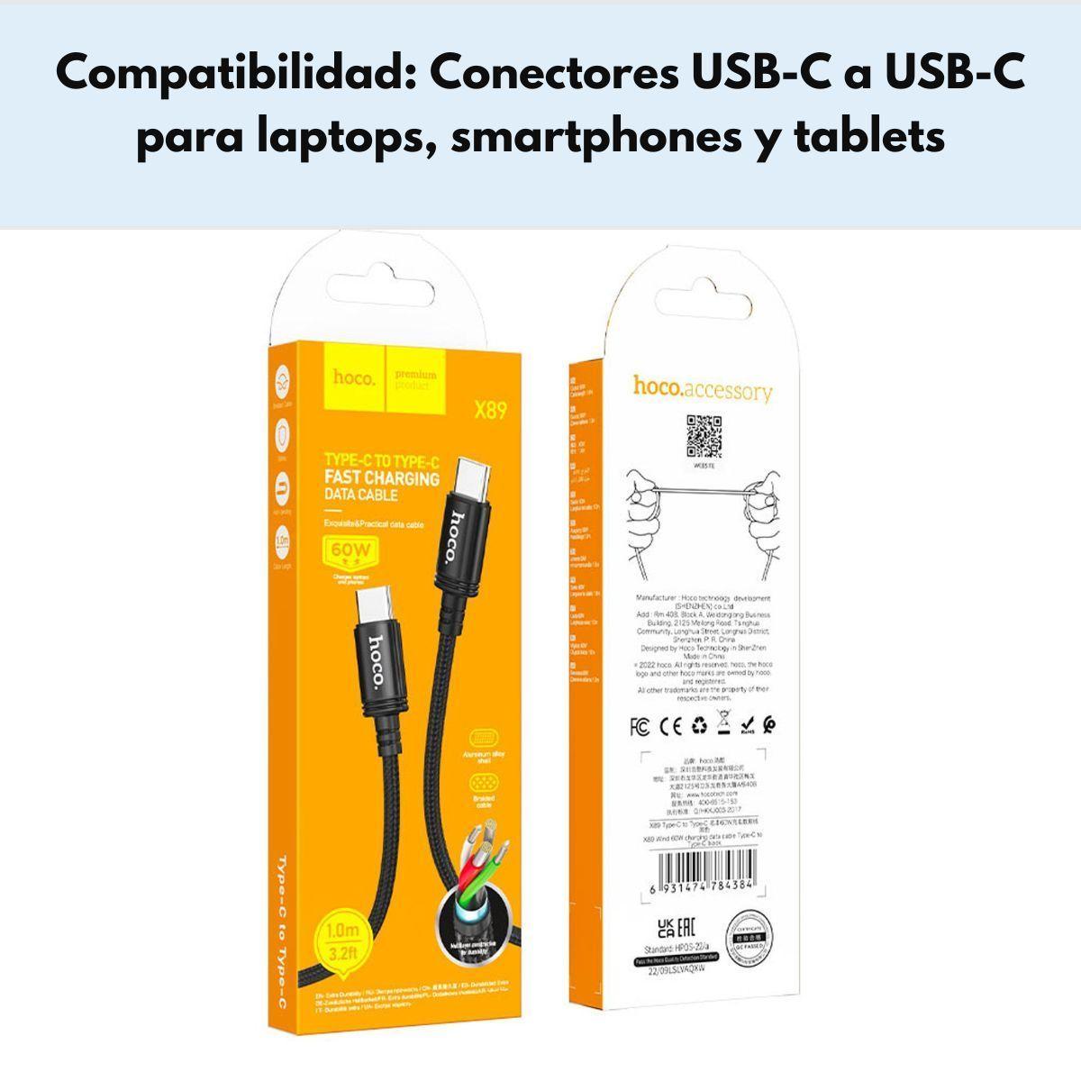 Cable USB Hoco X89 60W PD Rápido Tipo C a Tipo C-4