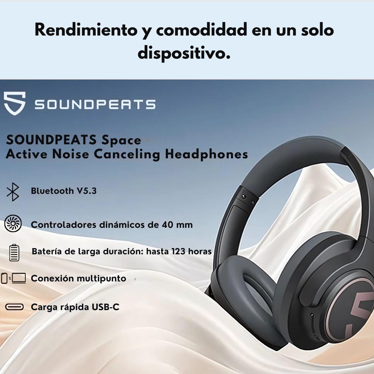 Audífonos Bluetooth 123Hrs ANC Hi-Res IPX-4 SOUNDPEATS Space-6