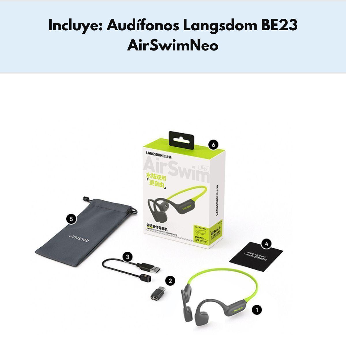 Audífonos Deportivos Impermeables IP68 Langsdom AirSwim Neo-7