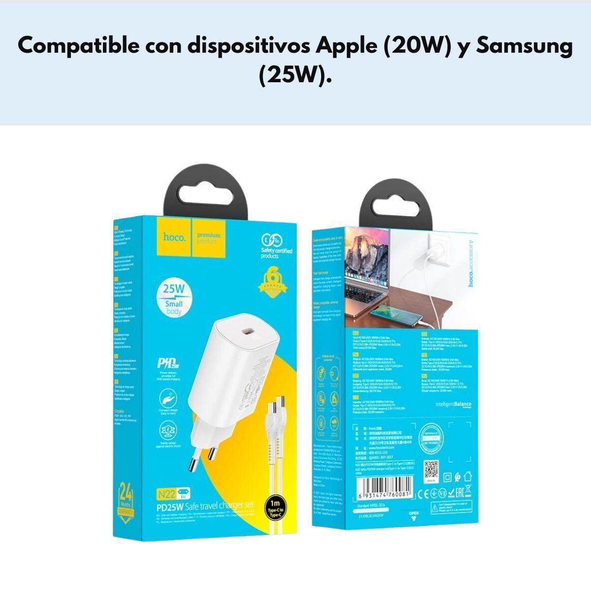 Cargador Hoco N22 PD25W USB C a USB C carga rápida - Blanco-2