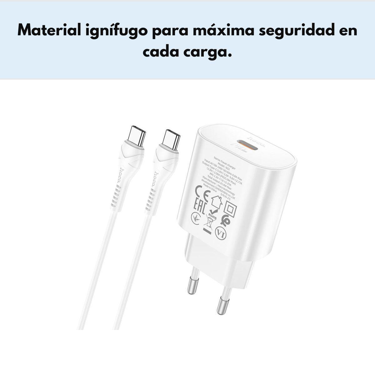 Cargador Hoco N22 PD25W USB C a USB C carga rápida - Blanco-4